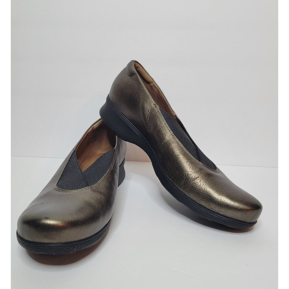 Clarks Artisan Aubria Fay Metallic Bronze Leather Comfort Flats Loafers sz 10